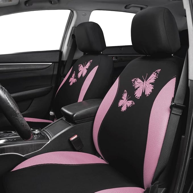 Flying Banner Butterfly car seat Covers ful Set Fashion Universal Lady Woman Female Rear Bench Split Colorized (Pink Black, Full Set) - Image 3