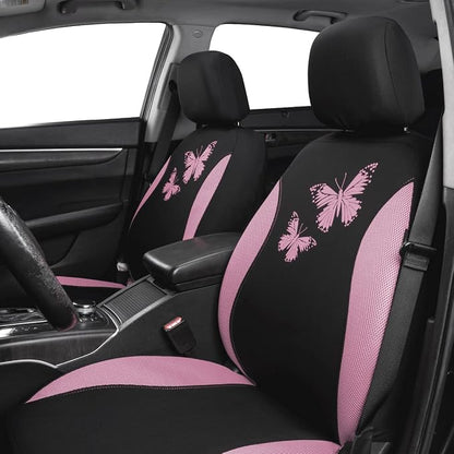 Flying Banner Butterfly car seat Covers ful Set Fashion Universal Lady Woman Female Rear Bench Split Colorized (Pink Black, Full Set) - Image 3