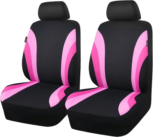 CAR PASS Line Rider Sporty Front Seat Covers,Pink Car Seat Covers Two Front Seats Only for Cute Women Girl, Airbag Compatible,Universal Fit Sedans,Cars,Vans,SUV,Truck(Black and Pink) by CARPASS
