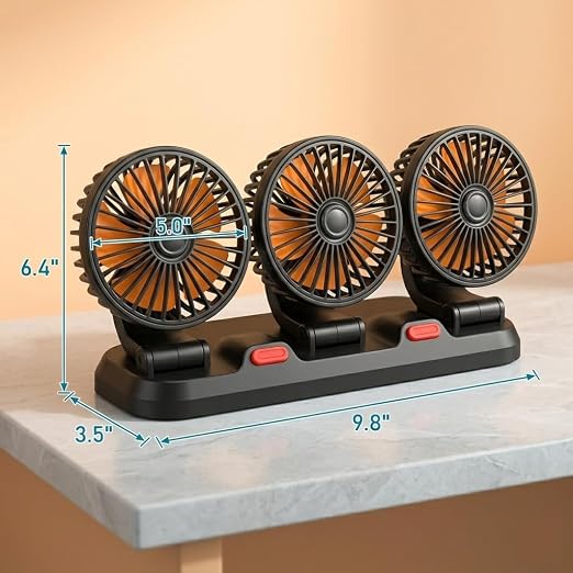 Triple-Head USB Car Fan, 5V Portable Air Circulator Fan with 360° Rotation & Quiet Motor, Small Desk Fan for Car Truck RV Boat Home Office, Plug & Play USB Powered Cooling Fan - Image 6
