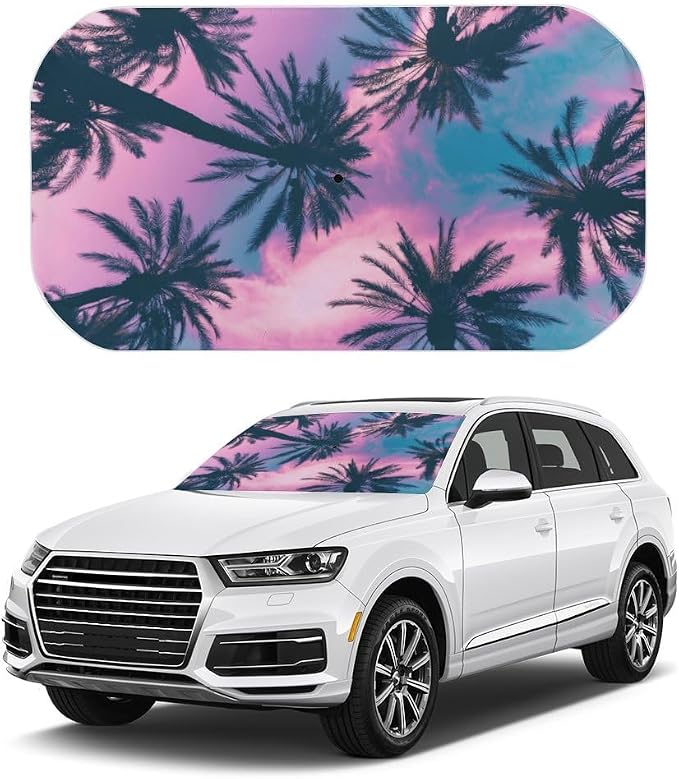 Palm Trees Car Windshield Sun Shade Umbrella, Car Windshield Sunshades Cover with 360¡ã Rotation Bendable Handle, Foldable Sun Shade for Most Vehicles by Unknown