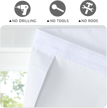 RYB HOME 100% Blackout Door Curtains, French Door Window Cover, Pure White | Self Adhesive, Thermal Insulated, For Office Kitchen Front Entry Front Back Door Glass Window, W30 x L72, 1 Panel - Image 7