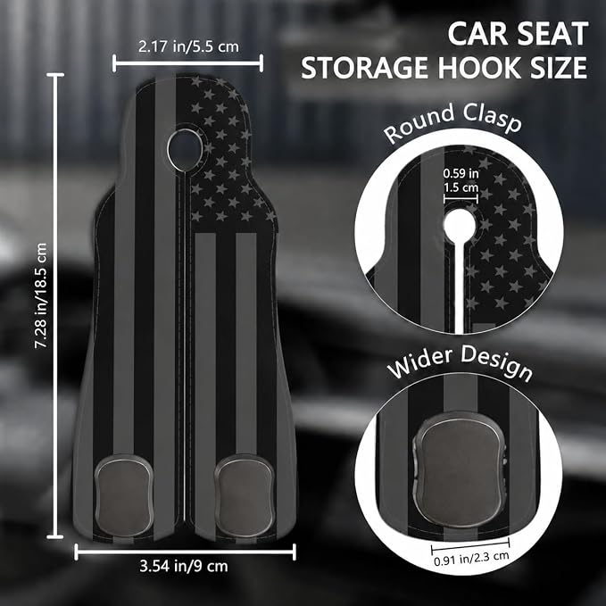 Cute American Flag Car Seat Back Storage Headrest Hooks for Purses & Bags – 2PCS PU Leather Dual Metal Hooks, Backseat Organizer Accessories - Image 2