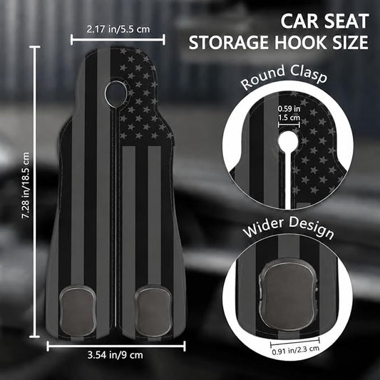 Cute American Flag Car Seat Back Storage Headrest Hooks for Purses & Bags – 2PCS PU Leather Dual Metal Hooks, Backseat Organizer Accessories - Image 2