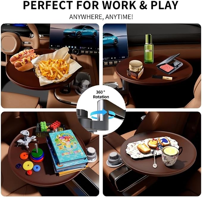 Car Tray & Car Desk for Laptop, 360° Rotating Wood Cup Holder Table, Steering Wheel Tray, Car Accessories for Women & Men,Compatible with Tesla Model Y/3/S, Ford F150/Explorer/Maverick & Most Vehicles - Image 6