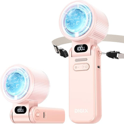 DIGIX Portable Handheld Turbo Fan with Ice Cooling, Rechargeable Personal Fan, Up to 15Hrs Cooling, 100 Speeds 25000RPM Powerful Portable Fan for Travel Outdoor,120° Adjustable, LED Display (Pink) by CoolBreezeStylishEase