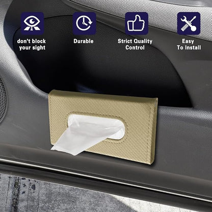 Car Visor Tissue Holder, Tissue Box Holder for Car, Leather Auto Sun Visor Napkin Case Mask Dispenser, Automotive Accessories Rectangular Hanging Auto Napkin Box Fit for Most Vehicles (Beige) - Image 7