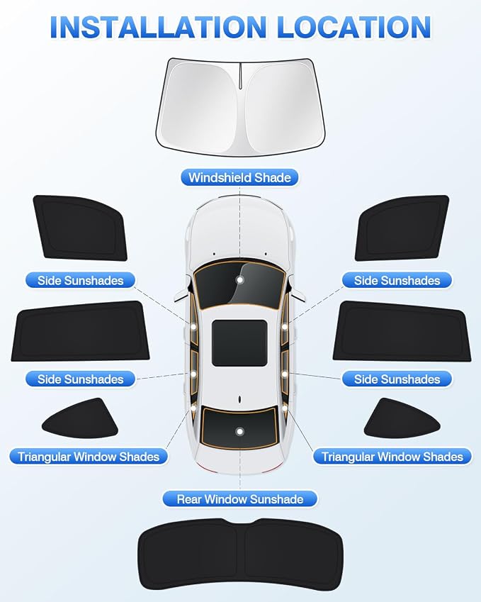 Canvcle Windshield Sun Shade for 2020-2025 2026 Toyota Highlander Accessories Side Rear Window Shade Cover Set Window Sun Visor Privacy for Camping Keep Vehicle Cool Black 8PCS - Image 6