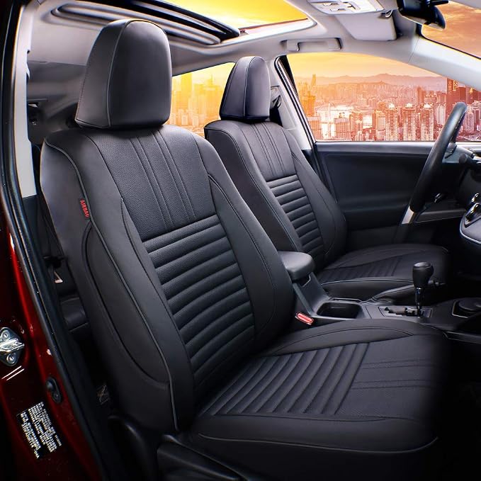 EKR Rav4 Seat Covers Custom Fit for Toyota Rav4 XLE,Platinum,Limited 2013-2018 & SE 2016-2018, Leather Car Seat Cover Full Set for SUV,Faux Leather(Black) by EKR