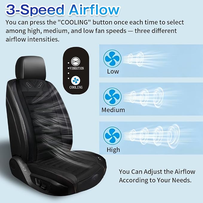 Cooling Car Seat Cover Front Seat,Ventilated Car Seat Cooling Pad with 30-Air-Outlets,Cooling Car Seat Cushion with 3-Speed Modes,Seat Coolers Universal Fit for 12V Car SUV (Black) - Image 5
