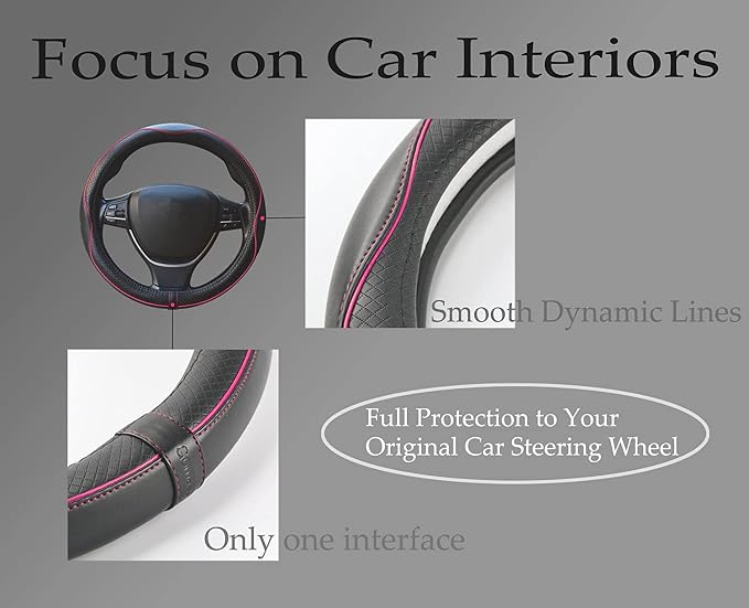 Car Steering Wheel Cover, Anti-Slip, Safety, Soft, Breathable, Heavy Duty, Thick, Full Surround, Sports Style (Black with Pink Line) - Image 5