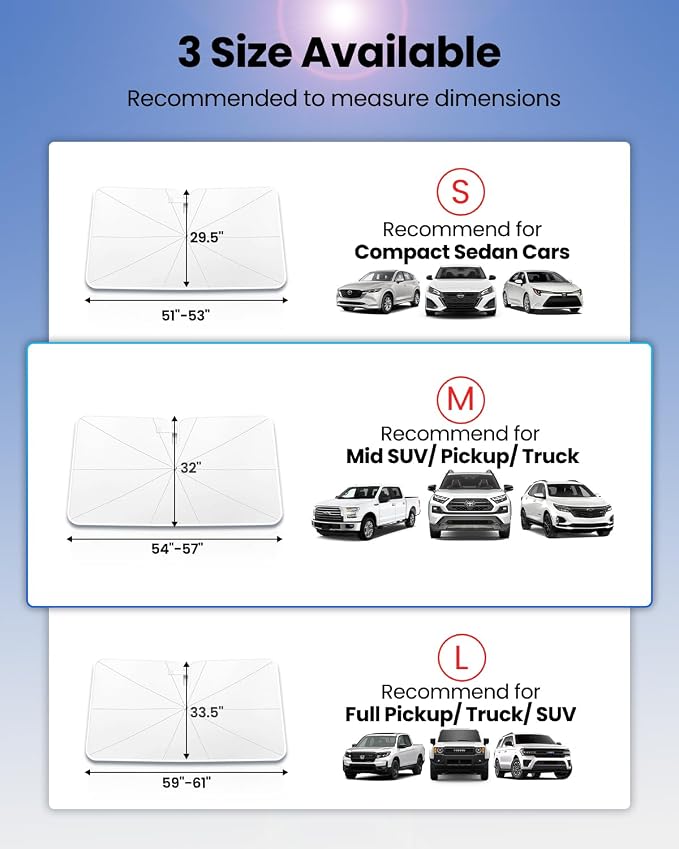 REEVAA Car Windshield Sun Shade Umbrella [Upgrade Sun Protection & Keep Cool] Protect Interior, 360° Flex Handle Sun Shield Sunshade, Medium for Most Car - Image 6