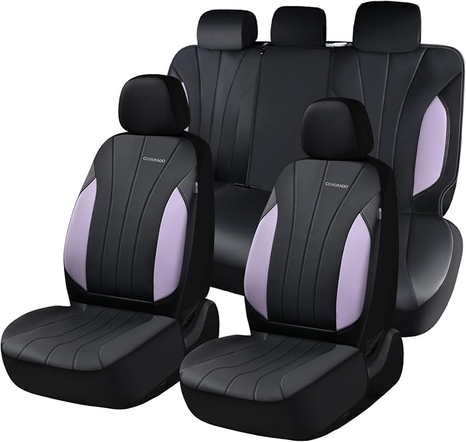 Coverado Seat Covers, Car Seat Covers Full Set, Automotive Seat Covers 5 Seats, Waterproof Car Seat Protectors Universal Fit for SUVs Trucks Sedans-Purple&Black by COVERADOAUTO