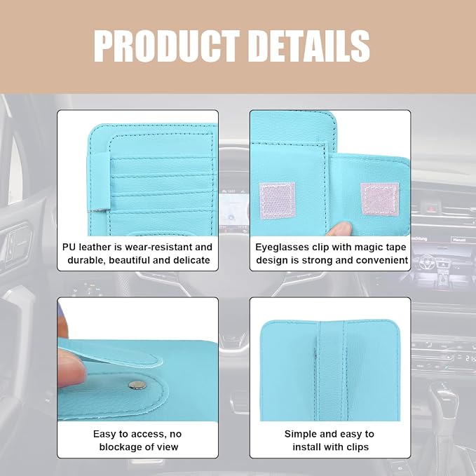 Augeny 2 PCS Car Sun Visor Organizer, Small Auto Visor Organizer and Storage, Registration and Document Holder for Sunglasses, Card, Pen, Driver License, Car Accessories (Blue) - Image 3