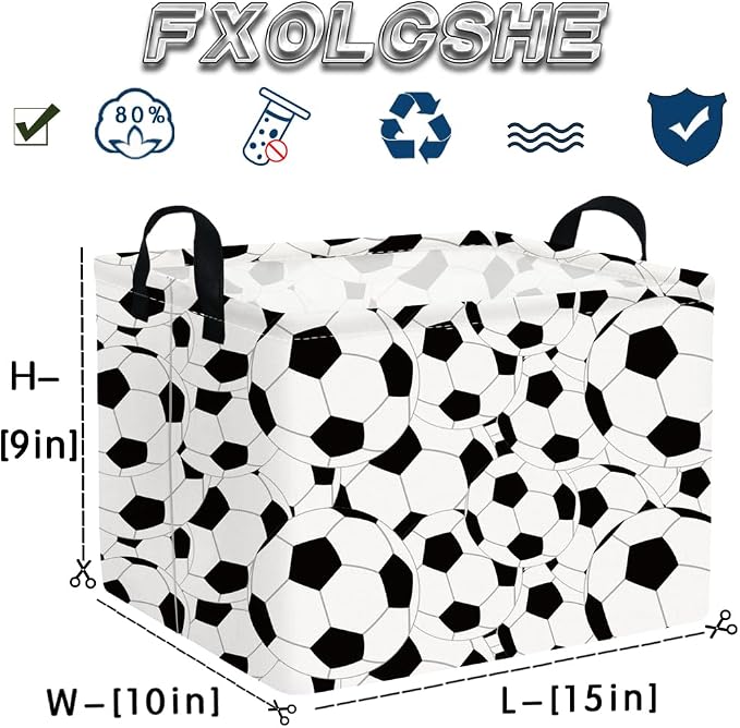 FXOLCSHE Rectangular Easter Soccer Basket,Sports Boys box,Collapsible waterproof college dorm laundry basket,Baby Nursery Hamper,Boys Soccer Room Decor(Big football) - Image 7