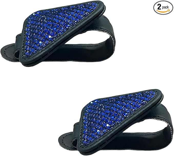 2PCS Magnetic Sunglass Holder for Car Visor, PU Leather Automotive Sun Visor Eyeglasses Hanger Clip, Vehicle Interior Ticket Card Organizer Mount Accessories for SUV Pickup Truck(Blue) by Unknown
