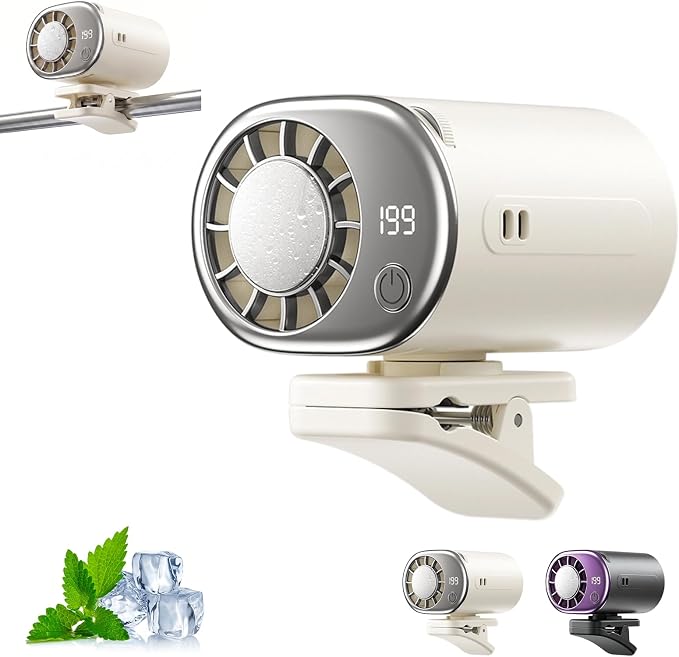 Car Clip on Air Conditioner Fan with Led Display,Portable Mini Cooling System Fans for Car,360°Rotation & 3-Speeds Bladeless Clip on Fan,USB Rechargeable Personal Fan for Cars,Work,Camping (White) by Unknown