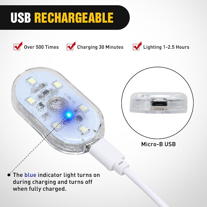 Nilight 2 PCS White Color Wireless Magnetic LED Interior Lights | USB Rechargeable Universal Mini Sticky Footwell Ambient Atmosphere Reading Lamp with Touch Sensor, Portable Night Lighting - Image 7