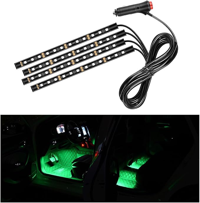 Ohleats Car LED Strip Light, 48 LED RGB Auto Interior Atmosphere Lights, Cigarette Lighter Under Dash Ambient Night Light, Interior Lamp Lighting Kit (Green, Cigarette Lighter) by Ohleats