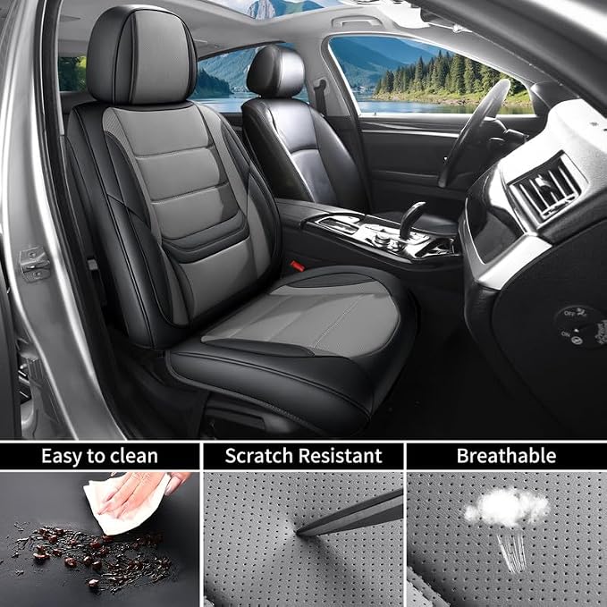 Car Seat Covers Full Set Custom Fit For Toyota Matrix 2003-2014, Black&Gray | Lumbar Support, Premium Faux Leather, Breathable, Anti-Slip, Airbag Compatible, Waterproof, Car Seat Protectors, 2 Row-5Seat - Image 6