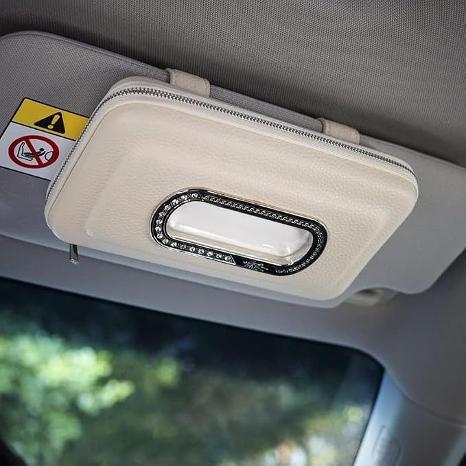 Car Tissue Holder, Visor Mask Holder, Sun Visor Napkin Holder, Car Mask Dispenser, Premium Leather Tissue Holder for Auto SUV Truck (Beige) by Cartisen