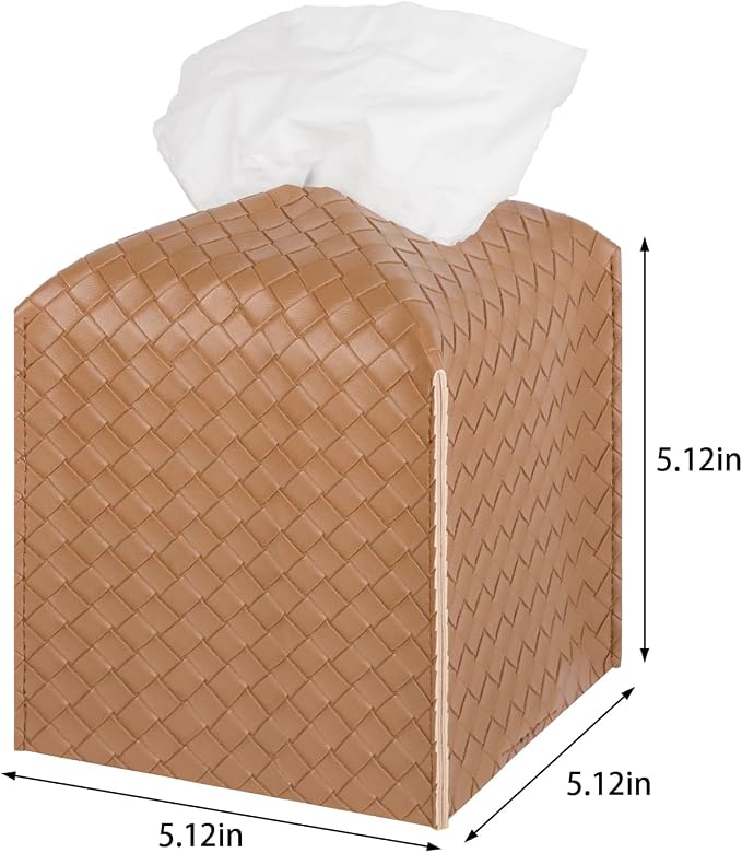 Tissue Box Cover Square Leather Facial Paper Holder, Brown | PU Leather，Easy to Fill, Easy Clean, Decorative Cube Tissue Box Holder for Office, Bathroom,Kitchen, Living room, Guest room - Image 3
