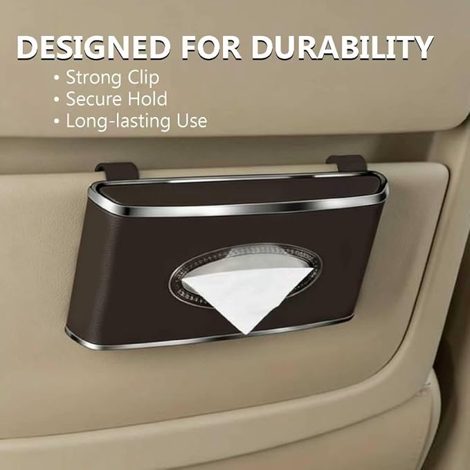 Faux Leather Car Tissue Box for Car Interior, Multi-Function Tissue Holder with Visor Clip, Armrest & Back Seat Napkin Organizer, Vehicle Tissue Dispenser Accessories (Brown Hanging) - Image 2