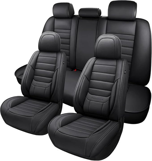 MINGBRON Black Car Seat Cover with Lumbar Support, Car Seat Protector Waterproof, Nappa Leather Car Seat Cushion, Car Seat Covers Front Seats and Back Fit for Most Cars by MINGBRONCARSEATCOVER
