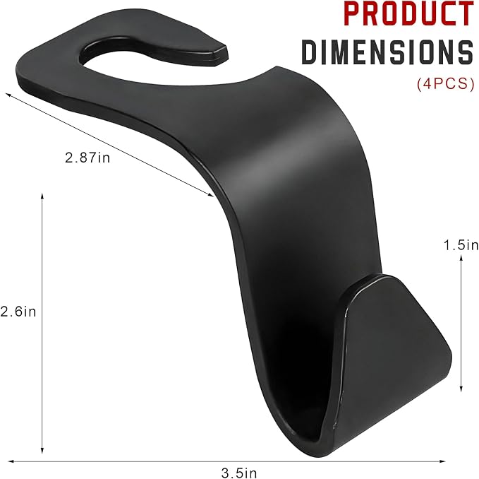 4 PCS Car Seat Headrest Hook, S Type Auto Rear Seat Hanger Holders Backpack Storage Hooks, Universal Vehicle Storage Organizers for Wallet Purse Bag Cloth Umbrella (Black, Thickened) - Image 2