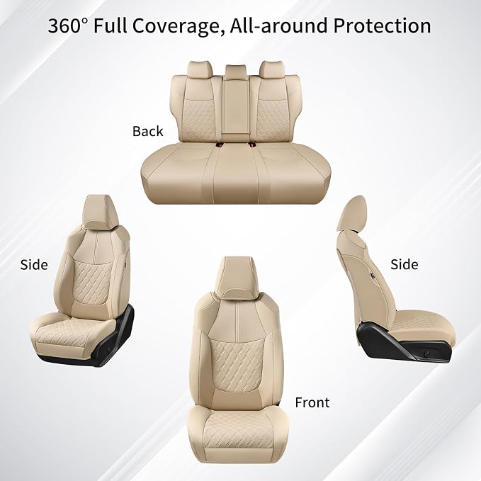Huidasource Custom Fit RAV4 (Gas Only) Car Seat Covers Full Set, Waterproof Faux Leather for 2019-2024 Toyota RAV4 LE/XLE & XLE Premium/Limited (Does Not Fit Adventure and TRD Off-Road, Beige) - Image 8