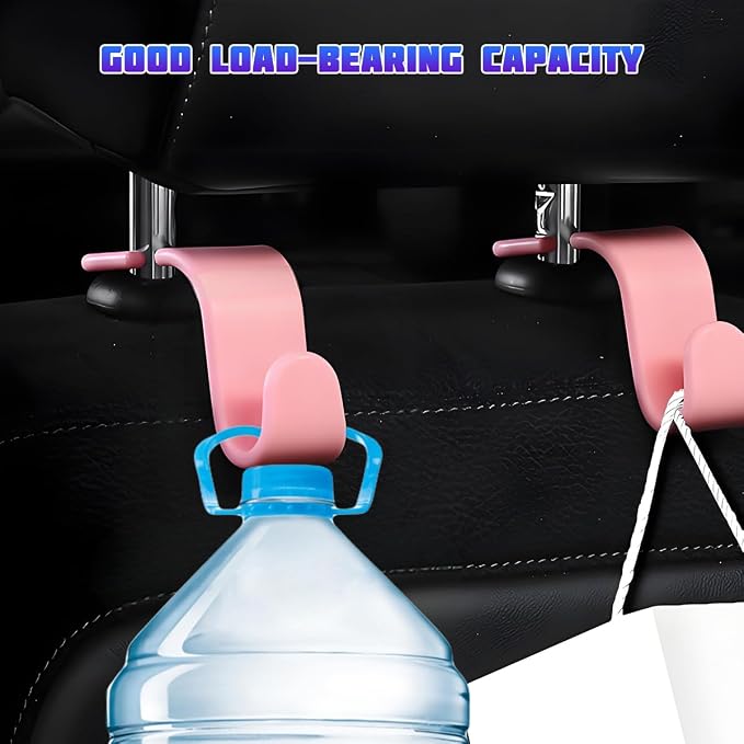 4 Pack 4.13 Inch Car Seat Headrest Hooks, Pink | plastic body, supports up to 55 lb, tool-free post fit, rotates beneath headrest when idle, interior storage accessory - Image 4