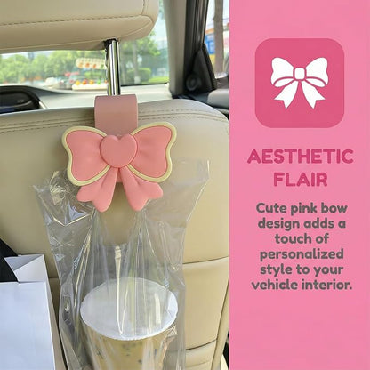 2PCS Car Seat Headrest Hook, Cute Bow Vehicle Backseat Storage Hanger Purse Handbag Organizer, Automotive Interior Seat Back Hook Holder for Umbrella Hat Bag, Universal for Vehicles (Pink) - Image 3
