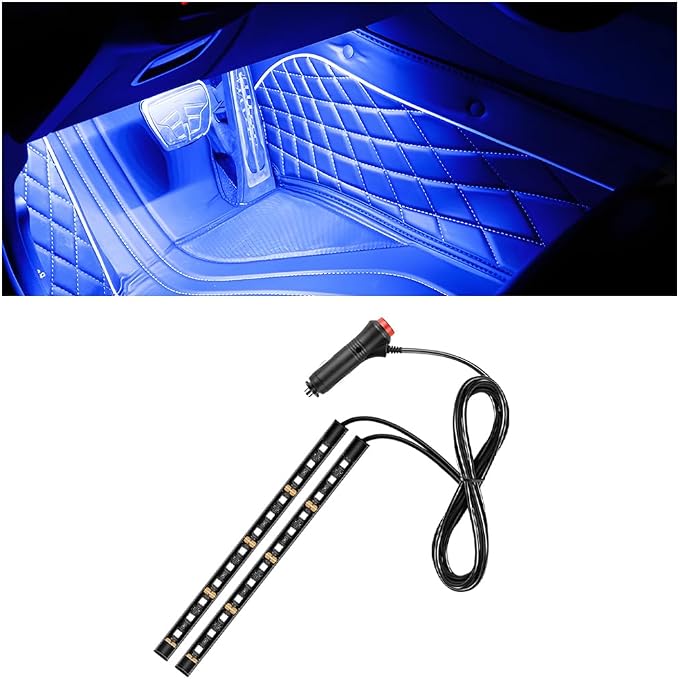 Car LED Strip Light, 12V 24 LED Vehicle Under Dash Neon Ambient Night Decor Lamp with Cigarette Lighter Plug, Automotive Interior Lighting Accessories, Universal for SUV Truck Sedan (Blue) by Ywdiml