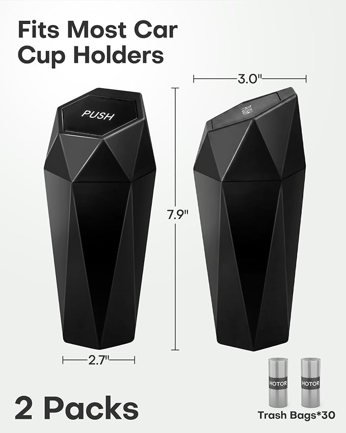 HOTOR Car Trash Can with Lid, Leakproof, Black, 1 Pack | Car Accessories for Interior, Garbage Can with 15 Attached Trash Bags, Multipurpose Organizer and Storage for Home & Office - Image 4