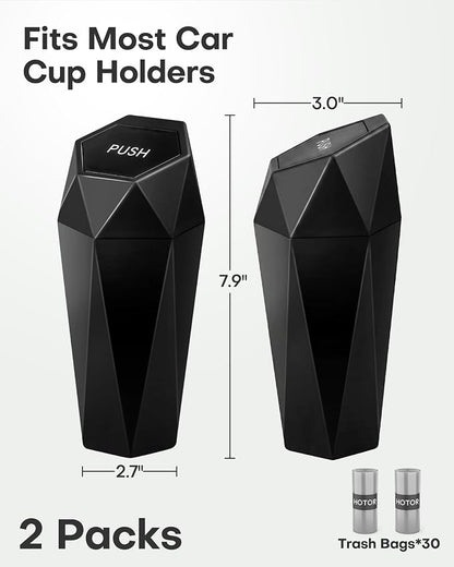 HOTOR Car Trash Can with Lid, Leakproof, Black, 2 Pack | Car Accessories for Interior, Garbage Can with 30 Attached Trash Bags, Multipurpose Organizer and Storage for Home & Office - Image 4