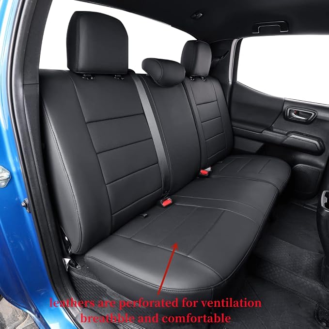 Custom Fit Front Seat Covers for Toyota Tacoma Double Cab 2016 2017 2018 2019 2020 2021 2022 2023,Full Coverage Leather Seat Protector (Front Row Only,Black) - Image 4