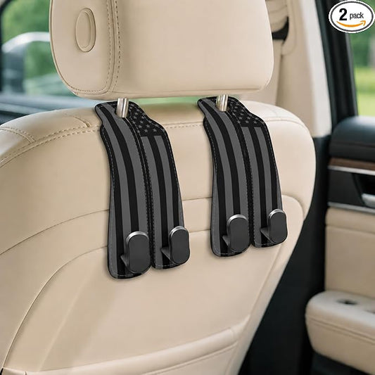 Cute American Flag Car Seat Back Storage Headrest Hooks for Purses & Bags – 2PCS PU Leather Dual Metal Hooks, Backseat Organizer Accessories by Unknown