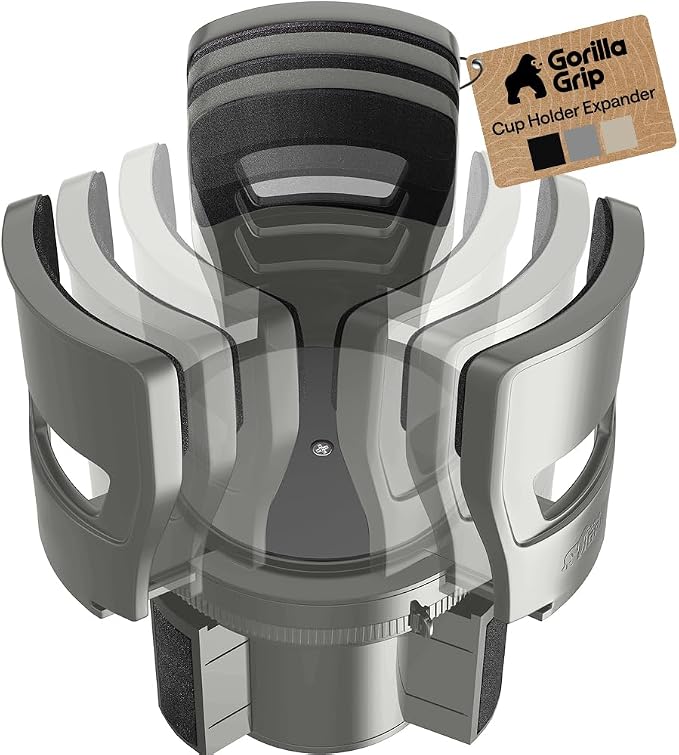 GORILLA GRIP Patent Pending Adjustable Car Cup Holder Expander, Keeps Water Bottle Secure, Expands to Fit 18 to 48 oz Large Bottles, Yeti, Owala, Stanley with Handle, Coffee Mug Insert for Cars, Gray by Unknown