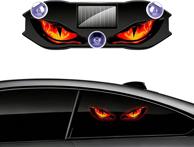 Eye-Shaped Wireless LED Lights for Car (Red) | Solar Powered & Rechargeable Car Lights Interior with Vibration Sensor, Automotive Ambient Light for Door Windows by SAMIQU