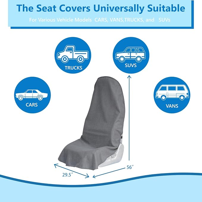 Car Seat Covers Universal Car Protective Front Seat Covers Washable Non-Slip Seat Protectors for Gym Workouts,Waterproof and Sweatproof Towel Seat Covers for Cars,Trucks, Jeeps (2 Pack Grey) - Image 5