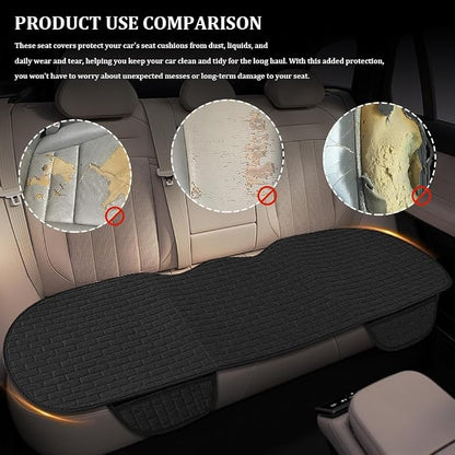 Linen Car Back Seat Cover, Car Seat Bottom Covers Protectors, Anti-Slip Automotive Long Rear Seat Protectors with Storage Pocket, Seats Back Protector for Most Vehicles (Rear Seat/Black) - Image 5