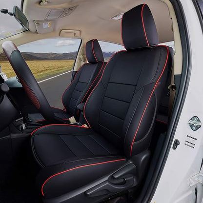 EKR Car Seat Covers for Toyota Camry 2012-2017 (Gas),Full Set | Custom Fit for Toyota Camry L/LE/XLE 2012-2017,Factory-Style Upgrade,Easy-Wipe Protection-Faux Leather(Black with Red Trim) - Image 2