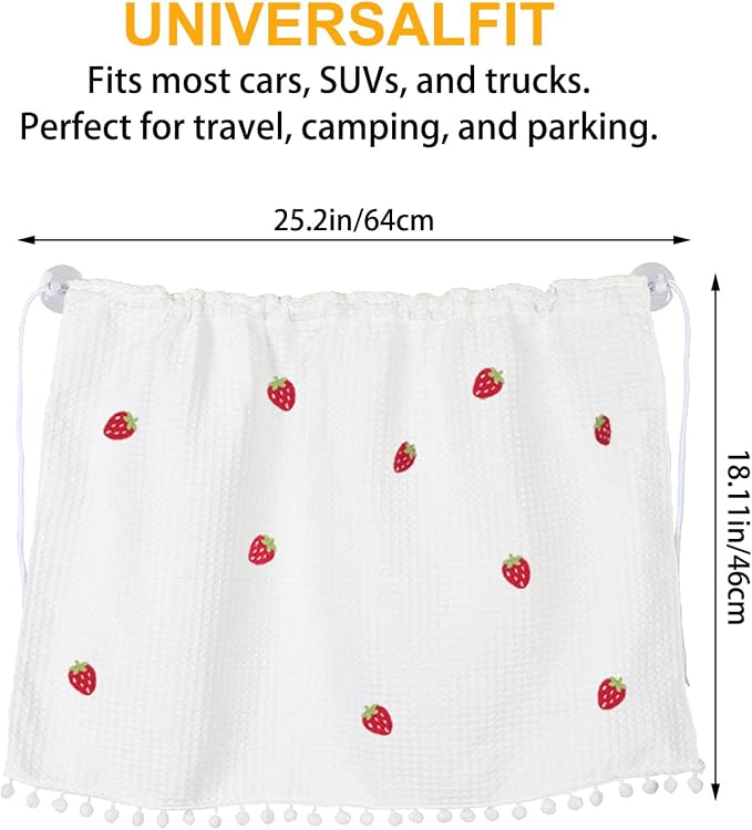 Car Side Window Sun Shade, Cute Blackout Car Window Shade Privacy Curtain for Baby, Automative UV Protection Window Shades with Suction Cup for Back Seat (Strawberries) - Image 3