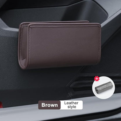 Car Seat Side Storage Pocket, Leather Hanging Foldable Multifunctional Vehicle Front Door Back Organizer Box, Waterproof Auto Interior Organizing Container, Universal fit(Brown) - Image 2
