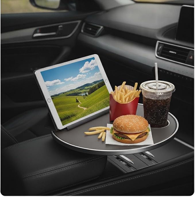 Car Desk for Laptop, Car Tray & Car Food Tray with Cup Holder ，Height-Adjustable 360° As Car Seat Tray Or Car Table Tray, Compatible with Tesla Model 3/Y/S, Ford/Most Vehicles (Black) - Image 7