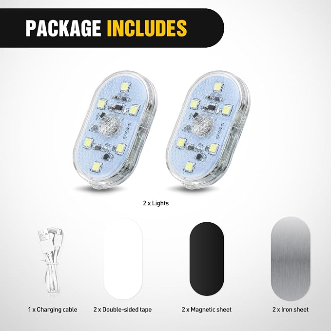 Nilight 2 PCS White Color Wireless Magnetic LED Interior Lights | USB Rechargeable Universal Mini Sticky Footwell Ambient Atmosphere Reading Lamp with Touch Sensor, Portable Night Lighting - Image 8