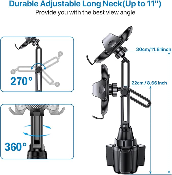 miracase 2025 Upgraded Universal Cup Phone Holder for Car, [Rotatable & Adjustable] Long Neck Car Cup Holder Phone Mount Compatible with iPhone, Samsung, Google & More Smartphones - Image 4