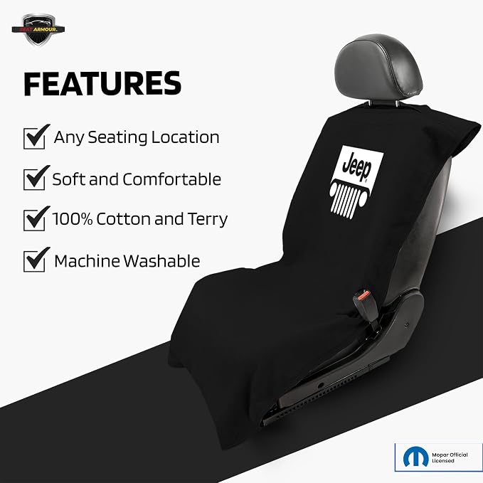 Seat Armour Seat Protector Towel with Grille - Soft Machine Washable Seat Cover Towel - Easy to Install, Multipurpose Jeep Seat Towel - Black - Image 3