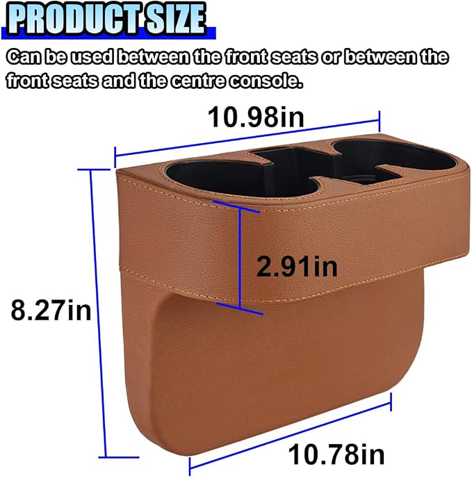 ZIMISI Car Cup Holder, Leather Front Console Gap Filler Organizer (Brown) | Car Seat Gap Filler Storage Box, Multifunctional Car Cup Drink Holder, Coin Bucket, Cell Mobile Phone Holder - Image 2
