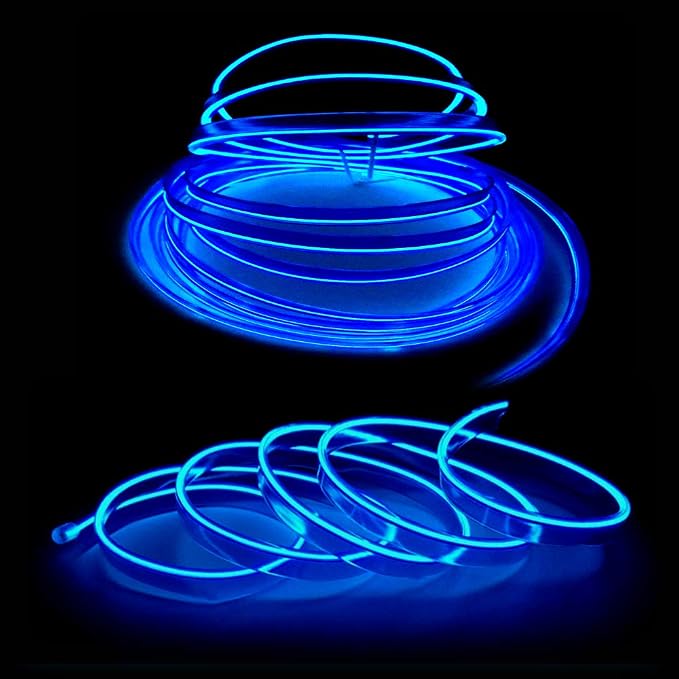 El Wire Blue Interior Car LED Strip Lights, 3M Neon Wire USB 5V with Fuse Protection for Automotive Interior Decoration, with 6mm Sewing Edge - Image 3